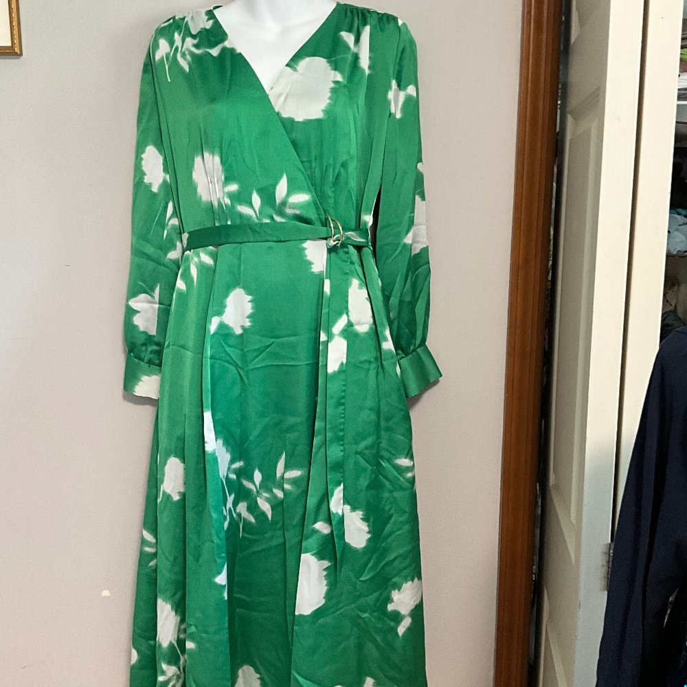 TAHARI ASL Long-Sleeve Midi Faux-Wrap Dress